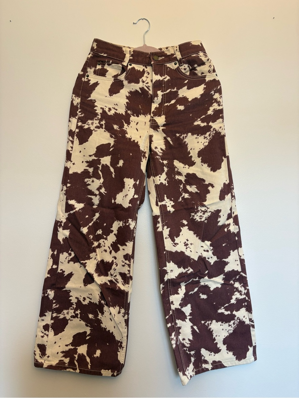 Urban Outfitters Brown and Cream Cow Print Wide Leg Jeans